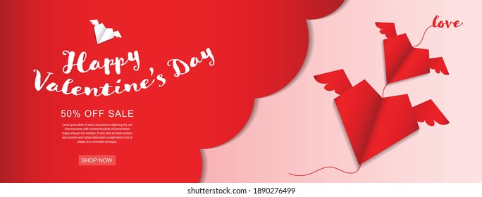 Happy Valentine's Day Sale banner, Cute love sale banner or greeting card, web banner design for social media, Discount card, promotion, flyer, ad, tag, advertisement, printing media, vector eps10