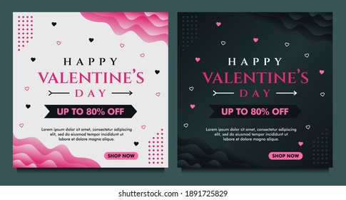 Happy Valentine's Day Sale Banner, Social Media Post Template With Dark And Grey Background