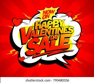 Happy Valentines Day Sale Banner Design, Explosive Pop Art Style