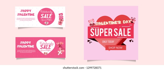 Happy Valentine's Day sale banners set