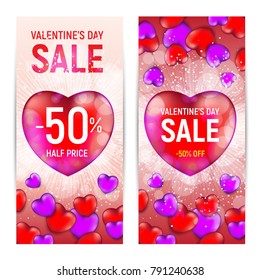 Happy valentine's day sale banners isolated on white background. Vector illustration. Perfect to use for flyers, posters, vouchers, web banners design and other creative projects