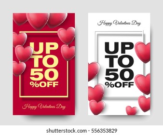 Happy Valentines day sale beautiful posters with heart, or holiday discount banner design. Vector illustration, eps10.