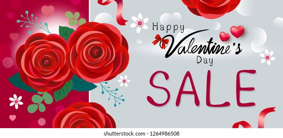 Happy Valentine's day sale design of red rose flowers vector illustration