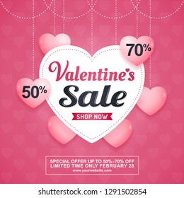 Happy valentine's day sale discount banner template typography and hearts decoration for flyers, poster, web, banner and card vector illustration