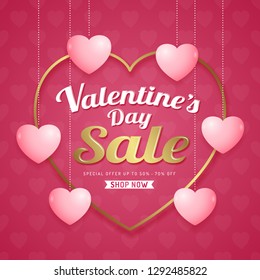 Happy valentine's day sale discount banner template typography and hearts decoration for flyers, poster, web, banner and card vector illustration