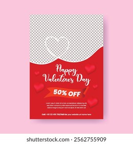 Happy valentines day sale discount offer editable print flyer or poster template, valentines day celebration party invitation card, leaflet, brochure cover design, valentines day background design