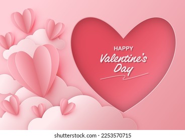 Happy Valentine's day sale header or voucher template with hearts, Vector illustration.