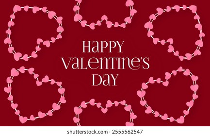 Happy Valentine's day sale header or voucher template with hearts and pink sky and paper cut clouds Place for text. 