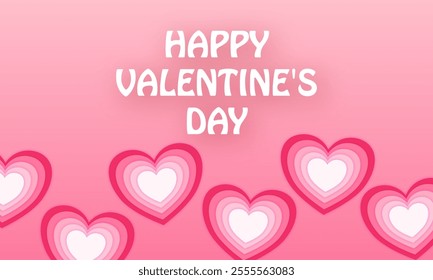 Happy Valentine's day sale header or voucher template with hearts and pink sky and paper cut clouds Place for text. 