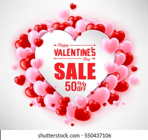 Happy Valentines Day Sale With Hearts For Promotional Purposes
