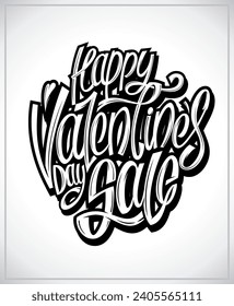 Happy Valentine's day sale, holiday vector lettering graffiti style placard template