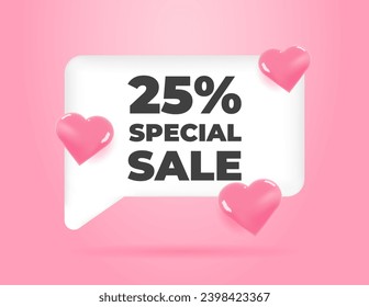 Happy valentines day sale label with realistic heart, Vector illustration with hearts