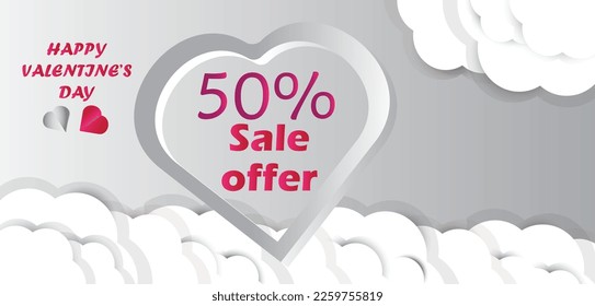 Happy Valentine's day sale offer header or voucher template. vector illustration