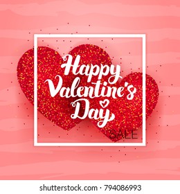 Happy Valentines Day Sale Postcard. Vector Illustration of Seasonal Concept.
