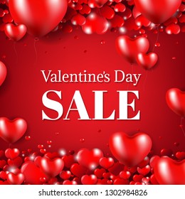 Happy Valentines Day Sale Poster With Gradient Mesh, Vector Illustration