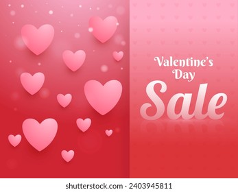 Happy Valentine's Day Sale Poster Design Decorated with Hearts in Red and Pink Color.