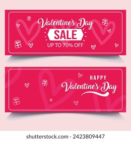 Happy Valentine's Day Sale Poster or banner with symbol of heart and valentine elements on pink background. Promotion and shopping template for love and Valentine's day concept.