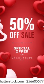 Happy Valentine's Day Sale Poster or banner with symbol of heart. Valentine's day discount sale poster flyer or social media post template design.
