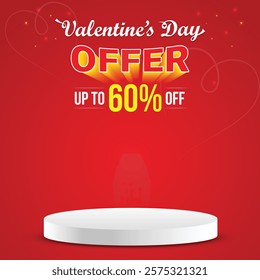 Happy Valentine's Day Sale social media feed template, Vector illustration template, up to 50% off, 60% off, 70% off, Valentine's Offer, 14 February, red background, Offer template.