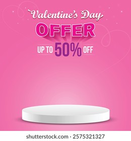 Happy Valentine's Day Sale social media feed template, Vector illustration template, up to 50% off, 60% off, 70% off, Valentine's Offer, 14 February, pink background, Offer template.