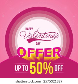 Happy Valentine's Day Sale social media feed template, Vector illustration template, up to 50% off, 60% off, 70% off, Valentine's Offer, 14 February, pink background, Offer template.