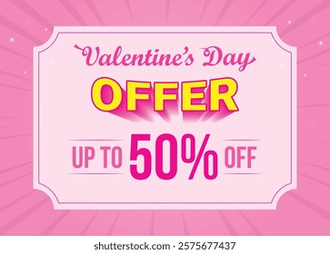 Happy Valentine's Day Sale social media feed template, Vector illustration template, up to 50% off, 60% off, 70% off, Valentine's Offer, 14 February, pink background, Offer template.