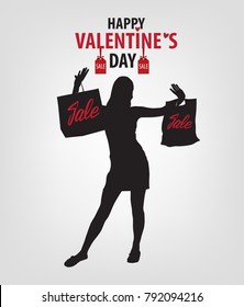 Happy Valentine's Day Sale. Vector silhouette with bags