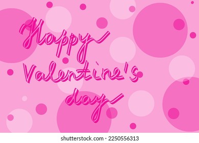 Happy Valentines Day script cursive typography on colorful background with dots pattern. Texture pattern for poster, postcard, greeting card. Template for ornament.