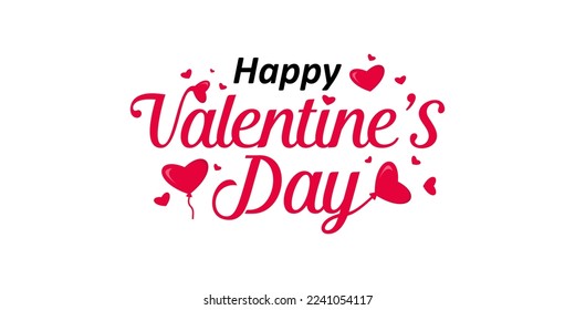 Happy Valentine's Day script font design with hearts and balloons pattern. Romantic love wallpaper banner. Quotes, phrases and greetings. Vector illustration.