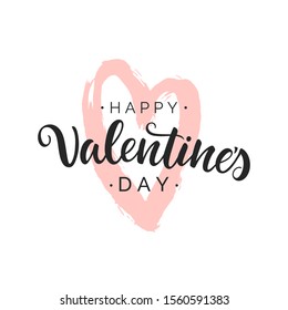 Happy Valentine's Day script lettering inscription isolated on white background. Handwritten quote. Calligraphy for Valentine's Day card, poster, banner.