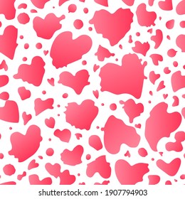 Happy Valentines day seamess pattern. Heart abstract surfcae desing. Vector hand drawn texture bright pink color illustration isolated on white background.
