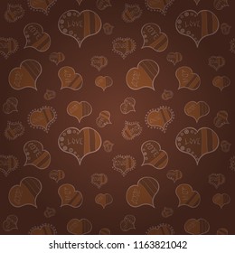 Happy Valentines day. Seamless pattern with realistic beautiful brown, neutral and beige heart. Vector illustration. Love and Holiday theme.