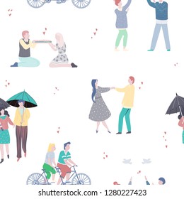 Happy Valentines day. Seamless pattern with people in love collection. Happy dating couples. Isolated objects on white background. Vector illustration
