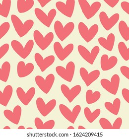 Happy valentines day. Seamless pattern with red hearts on a gold background. Retro style.