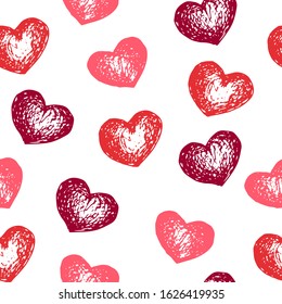 Happy Valentines Day Seamless Pattern with hearts. Love symbol. For printing wrapping paper, wallpaper, packaging, fabric. For web pages design. Hand Drawn vector illustration.