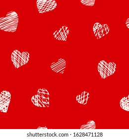 Happy Valentines Day Seamless Pattern with hearts. Love symbol. For printing wrapping paper, wallpaper, packaging, fabric. For web pages design. Hand Drawn vector illustration.