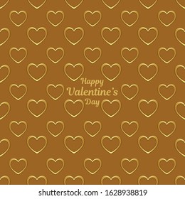 Happy Valentine's Day seamless pattern vector background. A conceptual design with decorative shiny golden hearts. Printable eps 10 vector format for cool designs, websites, backdrops, etc. 