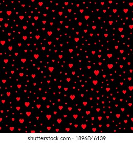 Happy Valentine's Day. Seamless pattern with bright red hearts on black background. For valentine, cover, flyer, poster, fabric, wrapping paper, scrapbooking, gift bag, gift wrap. Vector illustration.