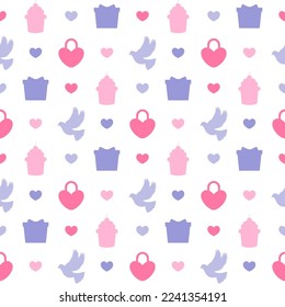 Happy Valentine's Day Seamless Pattern Design with Decoration in Template Hand Drawn Cartoon Flat Illustration