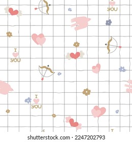 Happy Valentine's Day seamless pattern. Cute holiday print. Vector hand drawn illustration.