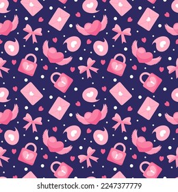 Happy Valentines Day Seamless Pattern Design Love Greeting Card Template Hand Drawn Cartoon Flat Illustration