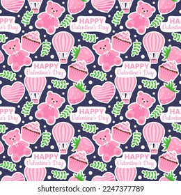 Happy Valentines Day Seamless Pattern Design Love Greeting Card Template Hand Drawn Cartoon Flat Illustration