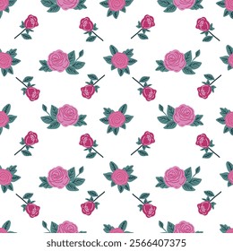 Happy Valentine's Day seamless pattern with pink roses. Romantic vector background.