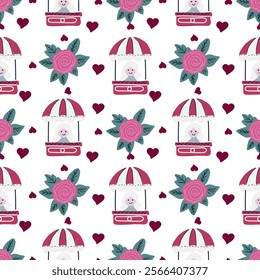 Happy Valentine's Day seamless pattern with pink roses. Romantic vector background.