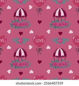 Happy Valentine's Day seamless pattern with pink hearts. Romantic vector background.