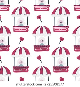 Feliz día de San Valentín sin patrón con globo de aire caliente rosa y corazones. Fondo de Vector romántico.	