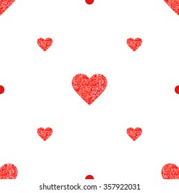 Happy Valentines Day seamless pattern with gold glitter hearts. Vector illustration. Gold sparkles background, gold glitter background.