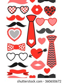 Happy valentines day seamless pattern. Hipster objects and love holiday symbols