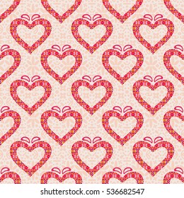 Happy Valentine's Day Seamless Pattern Design. Multiple Heart Silhouettes.