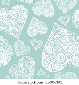 Happy Valentines day seamless pattern with decorative hearts on red background. Fabric texture